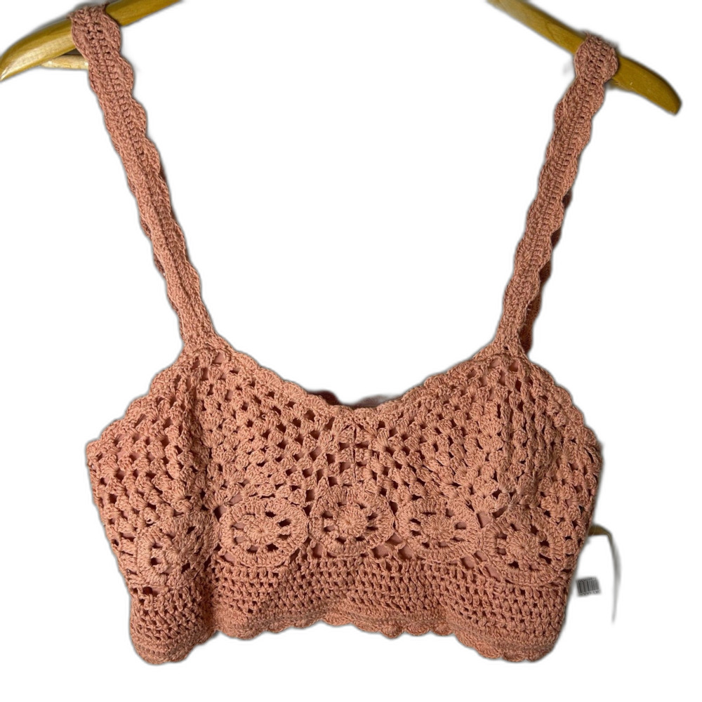 Taylor & Sage NWT Mauve Orange Crochet Cropped Back Button Bralette Top Size L